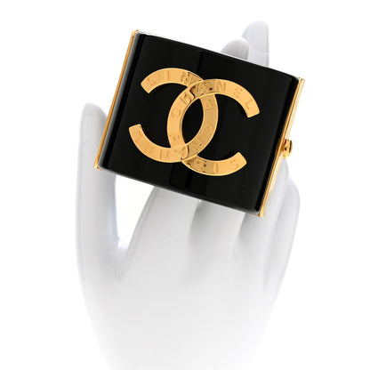 Chanel Resin CC Paris Button Cuff Bracelet Black Gold 2 of 5