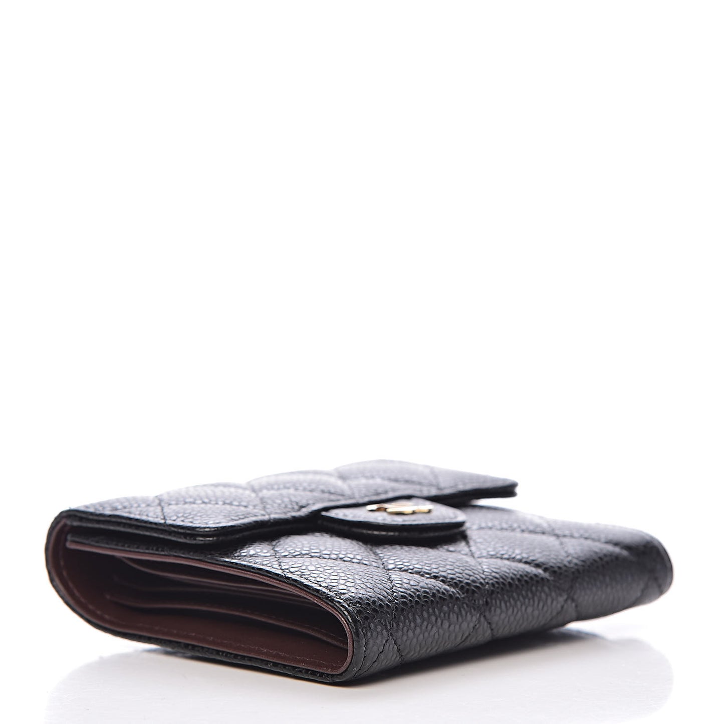 Caviar Quilted Compact Flap Wallet Black