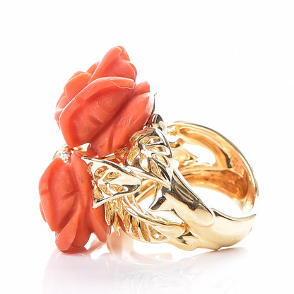 Christian Dior 18K Yellow Gold Red Coral Diamond Large Rose Dior Pre Catelan Ring 53 6.5 3 of 7