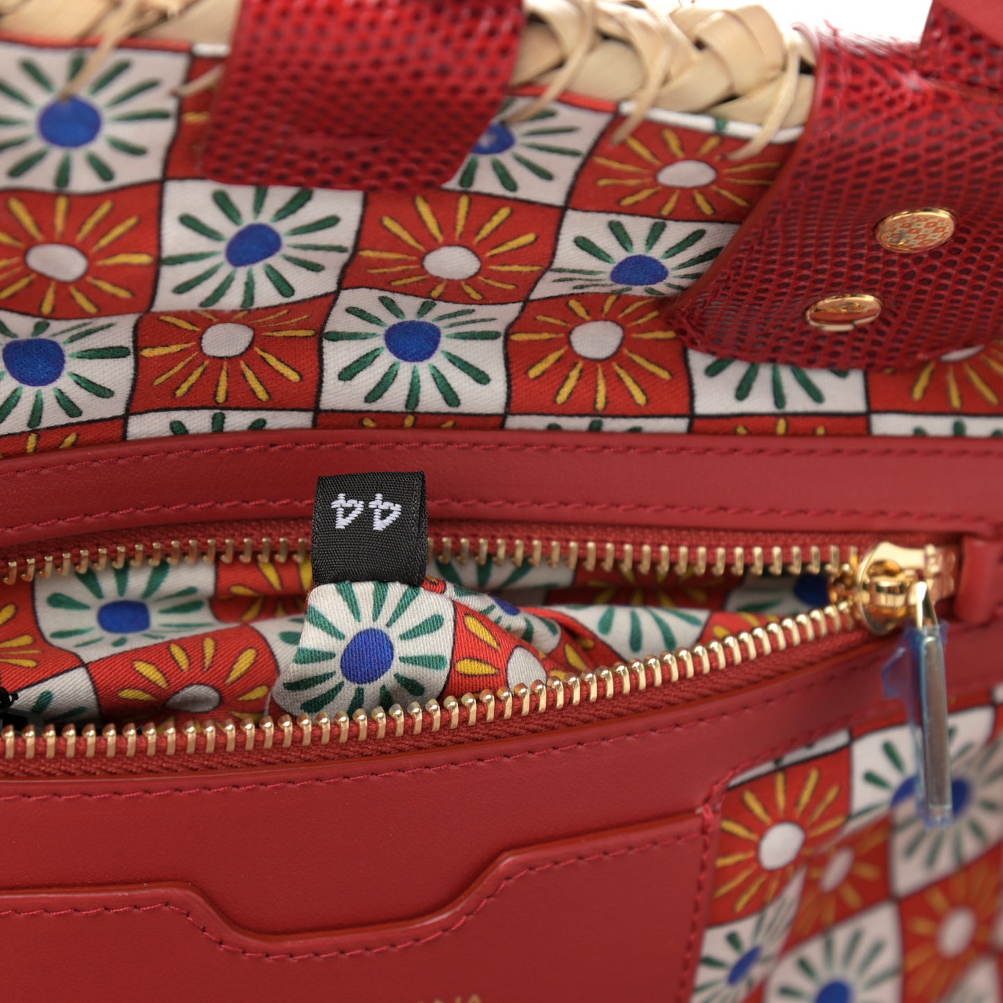 Woven Raffia Lizard Kendra Logo Tote Red Multicolor