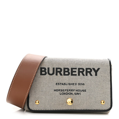 Burberry Cotton Canvas Horseferry Print Small Crossbody Bag Grey Tan 1 of 11