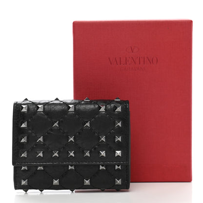 Valentino Garavani Craquele Nappa Rockstud Spike Bi-Fold Card Holder Black 8 of 8