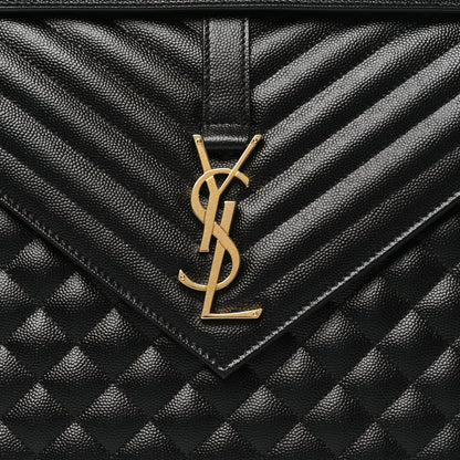 Saint Laurent Grain De Poudre Textured Mixed Matelasse Large Triquilt Monogram Satchel Black 8 of 11