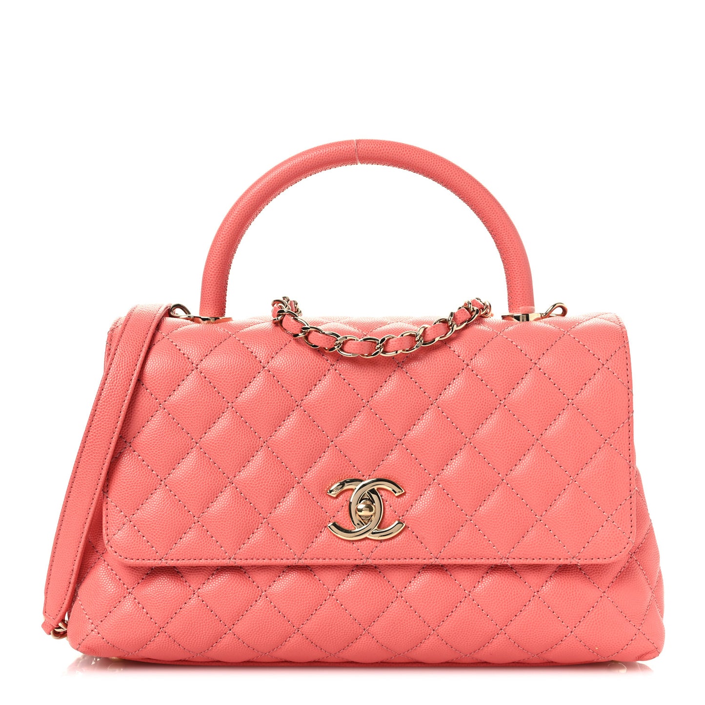 Caviar Quilted Small Coco Handle Flap Coral