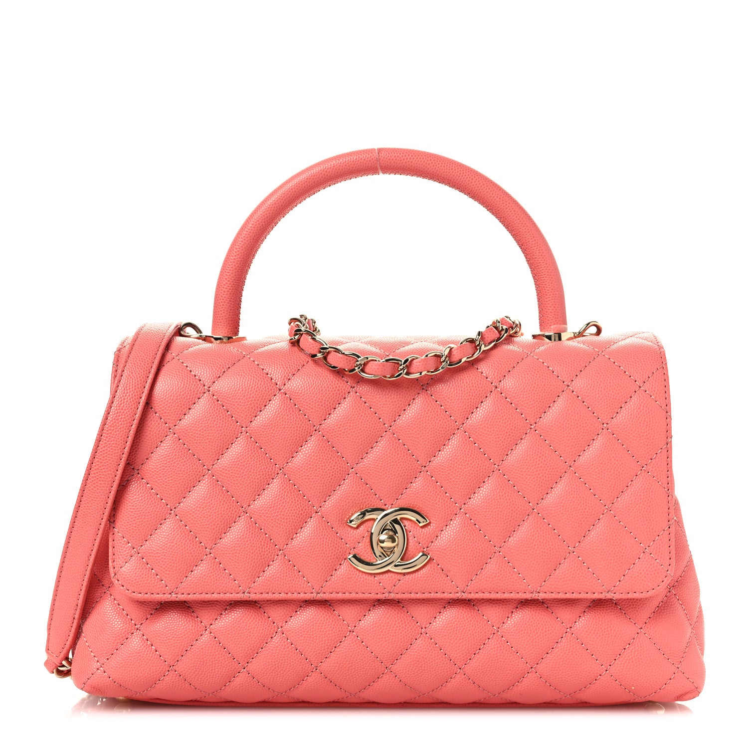 Chanel Caviar Quilted Small Coco Handle Flap Coral 1 of 17
