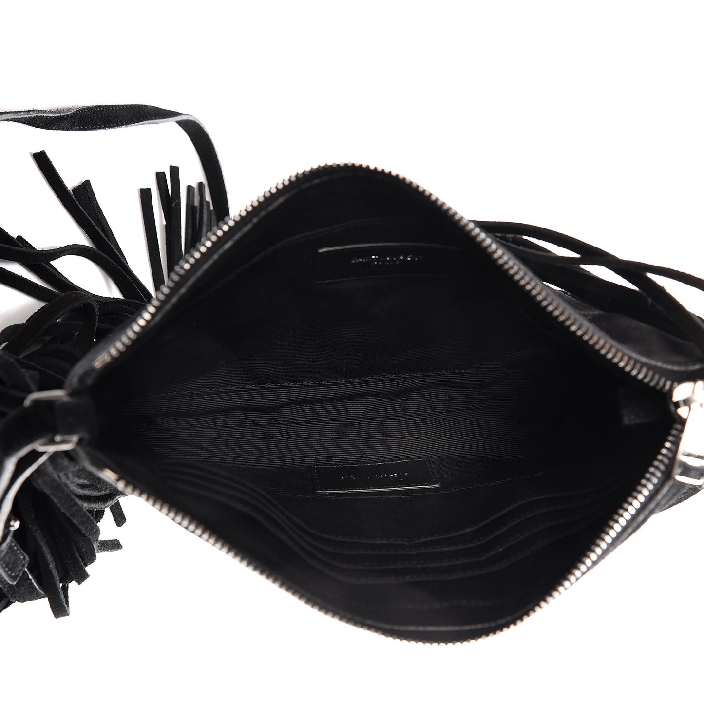 Suede Calfskin Small Fringe Crossbody Bag Black
