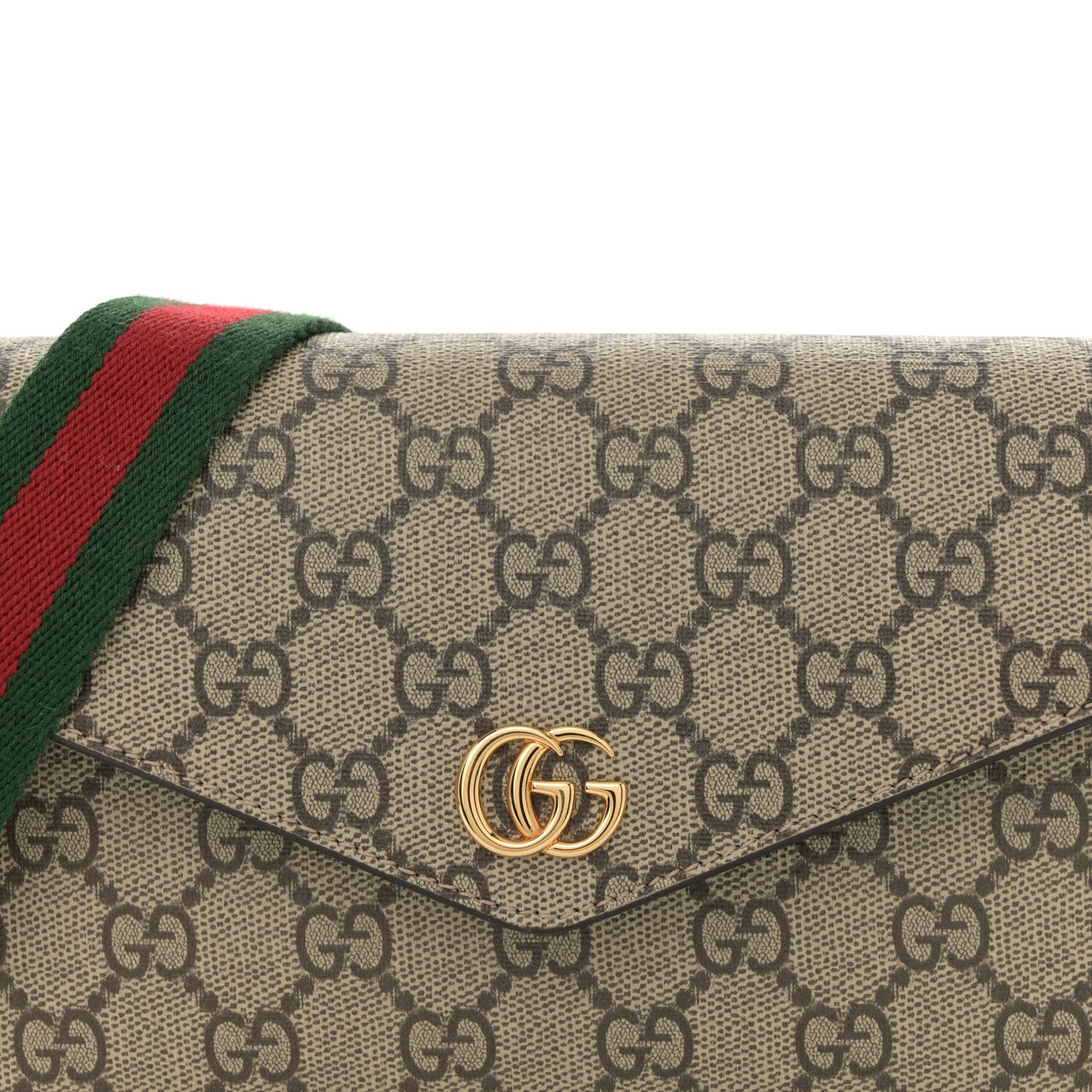 Gucci GG Supreme Monogram Textured Dollar Calfskin Web Mini Ophidia Envelope Shoulder Bag Beige Ebony New Acero 8 of 10