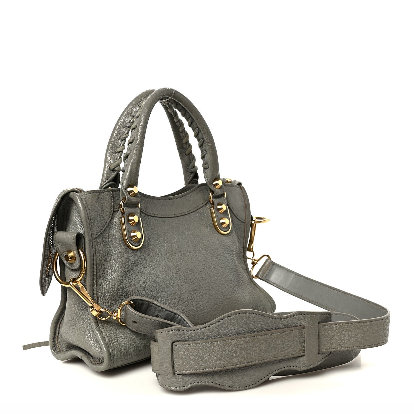Chevre Gold Metallic Edge Hardware Mini City Gris Taupe