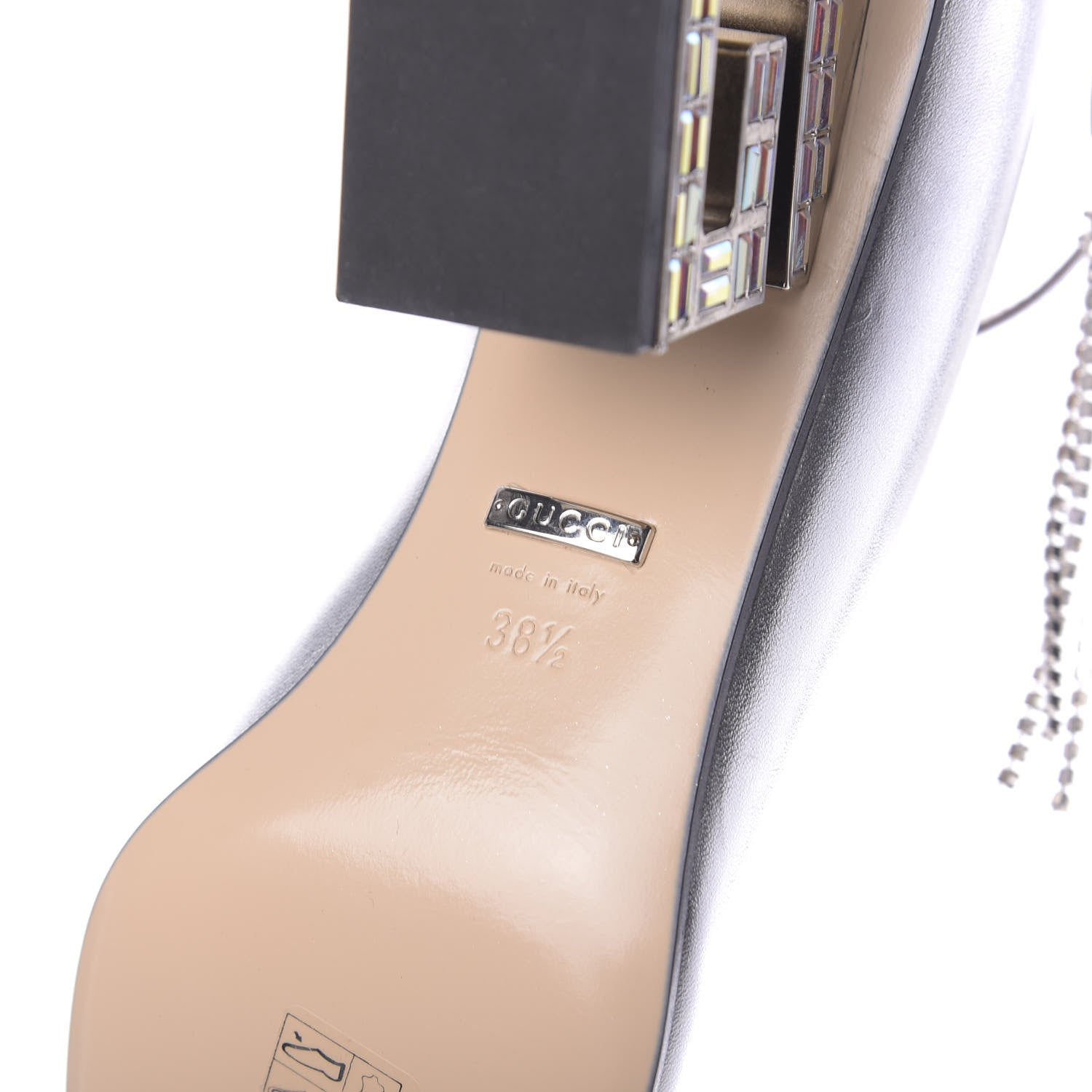 Gucci Metallic Nappa Crystal Square G Mid Heel Pumps 38.5 Silver 9 of 10