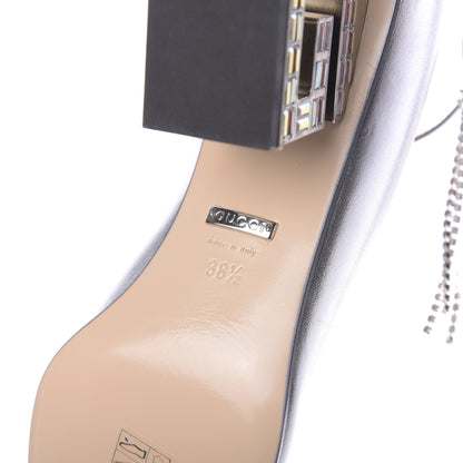 Gucci Metallic Nappa Crystal Square G Mid Heel Pumps 38.5 Silver 9 of 10