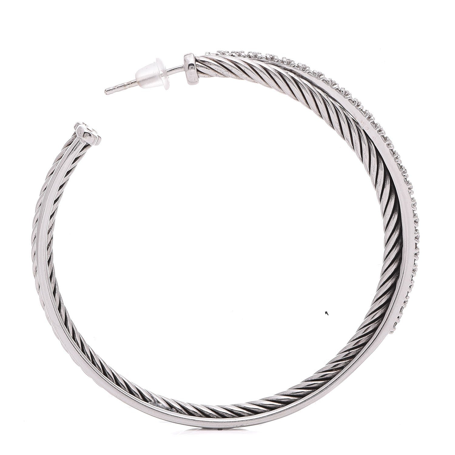 David Yurman Sterling Silver Diamond Extra Large Crossover Hoop Earrings 4 of 6