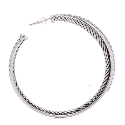 David Yurman Sterling Silver Diamond Extra Large Crossover Hoop Earrings 4 of 6