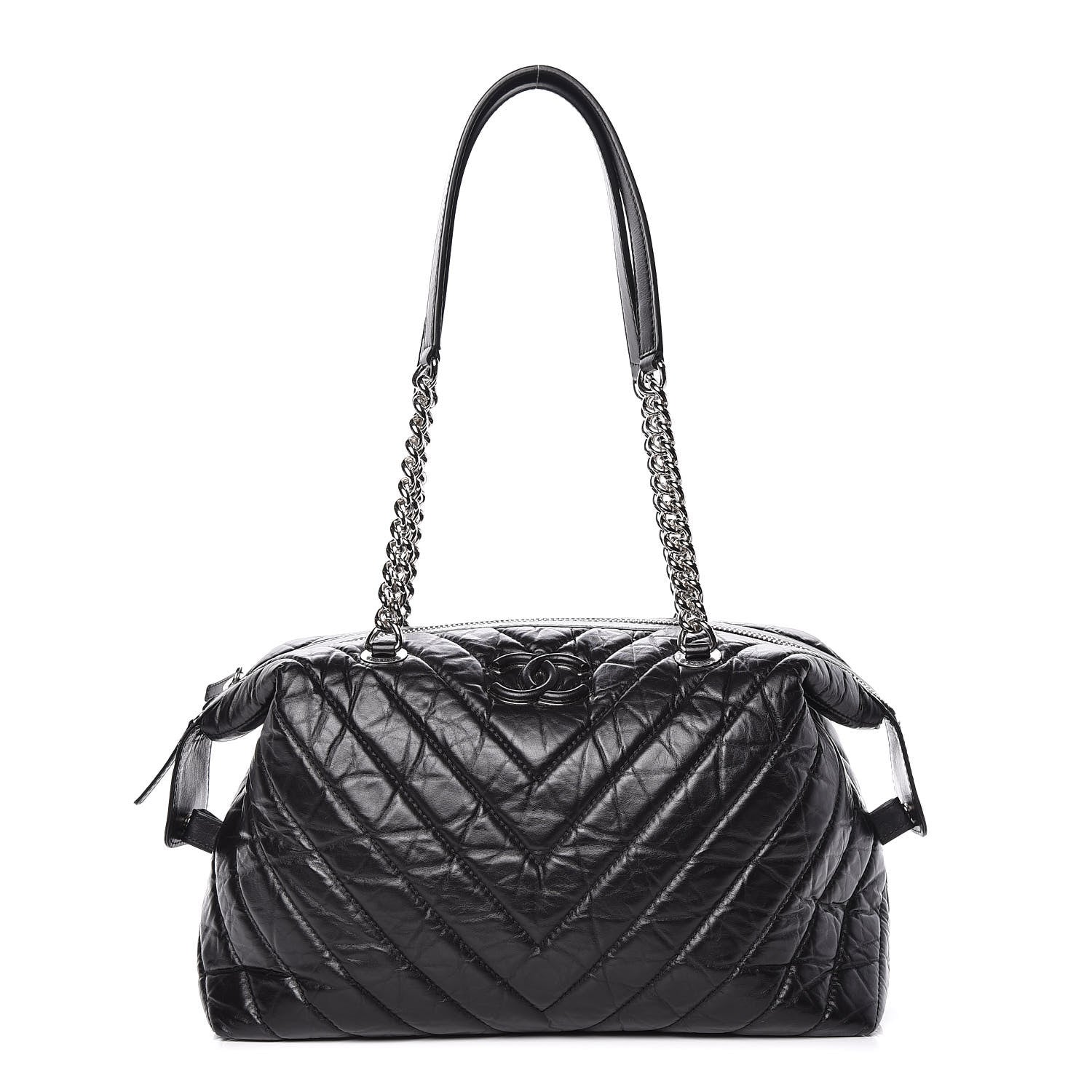Chanel Aged Calfskin Chevron Quilted Bowling Bag Black 1 of 11