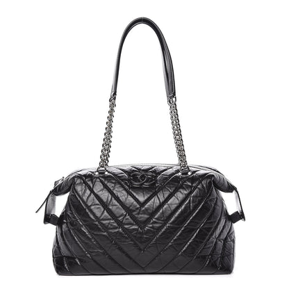 Chanel Aged Calfskin Chevron Quilted Bowling Bag Black 1 of 11
