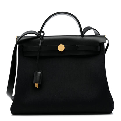 Hermes Military Toile Vache Hunter Herbag Zip Retourne 31 PM Black 1 of 11