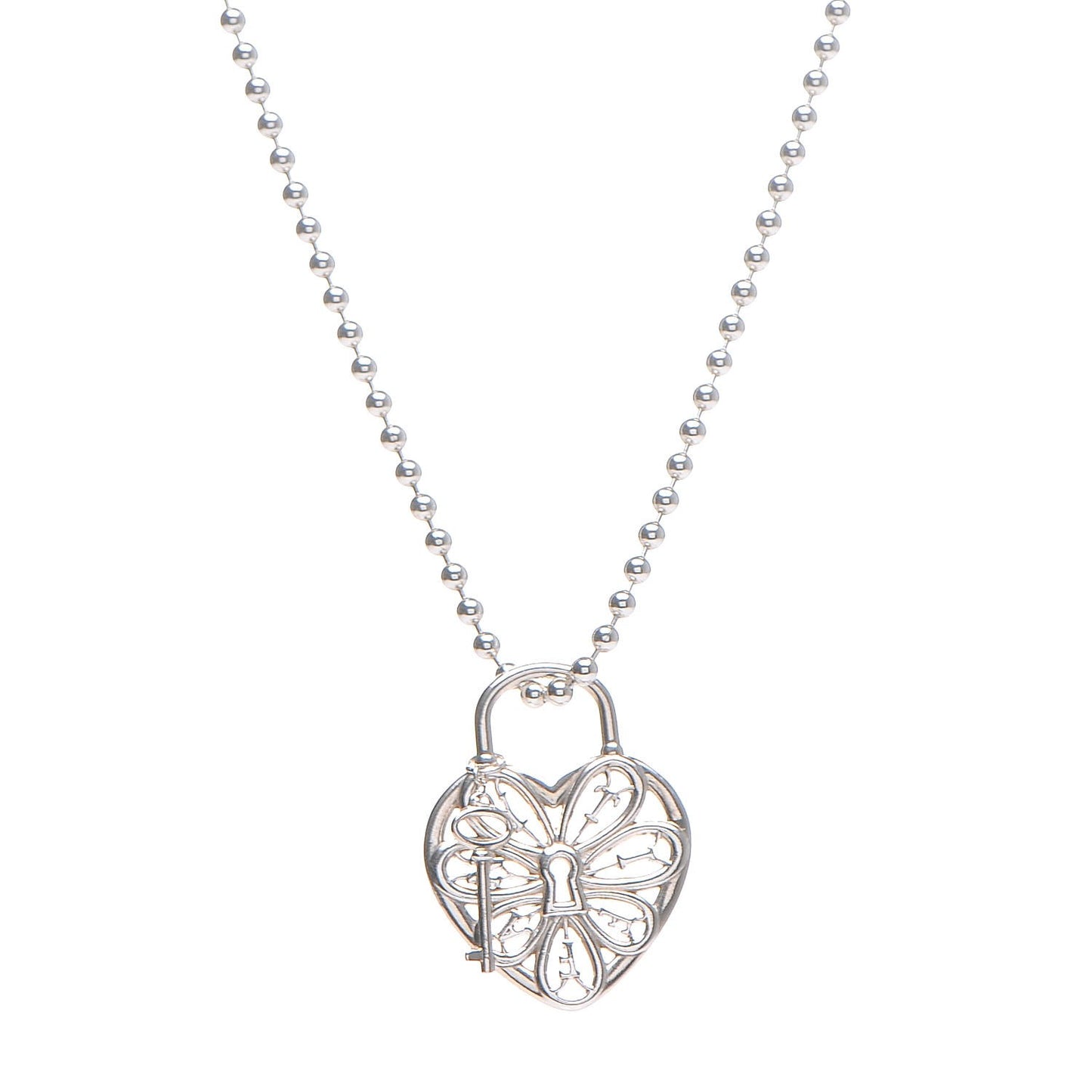 Sterling Silver Filigree Heart Key Pendant Necklace