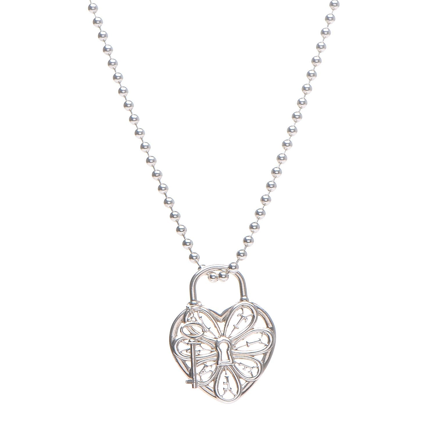 Tiffany Sterling Silver Filigree Heart Key Pendant Necklace 1 of 5