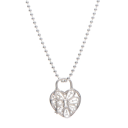 Tiffany Sterling Silver Filigree Heart Key Pendant Necklace 1 of 5