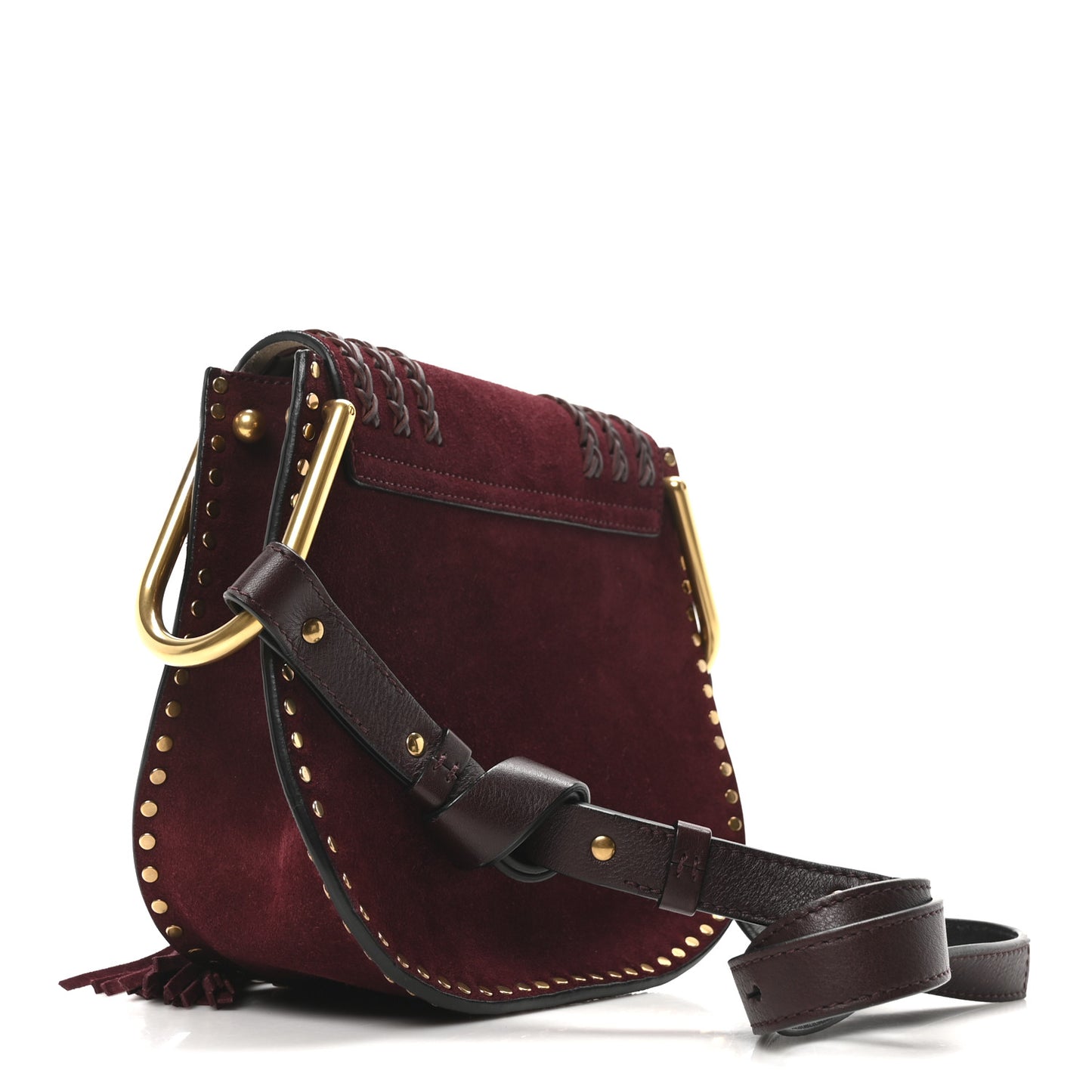 Suede Calfskin Braided Small Hudson Shoulder Bag Sienna Red