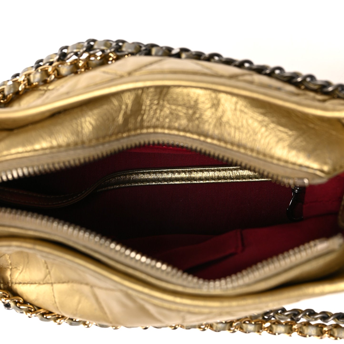 Metallic Aged Calfskin Quilted Small Gabrielle Hobo Gold
