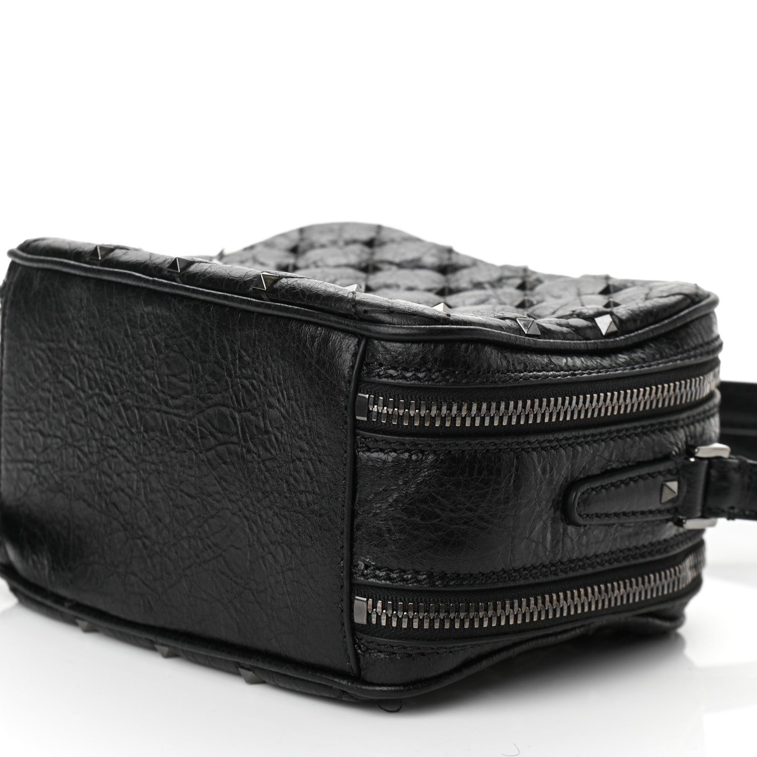 Valentino Garavani Craquele Nappa Rockstud Spike Double Zip Camera Crossbody Bag Black 8 of 9