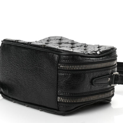Valentino Garavani Craquele Nappa Rockstud Spike Double Zip Camera Crossbody Bag Black 8 of 9
