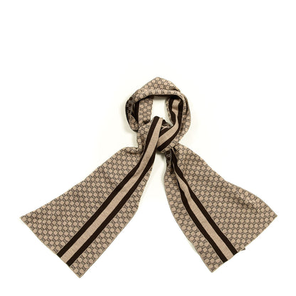 Gucci Wool Tricot GG Monogram Web New Lunicart Scarf Light Brown Dark Brown 1 of 4