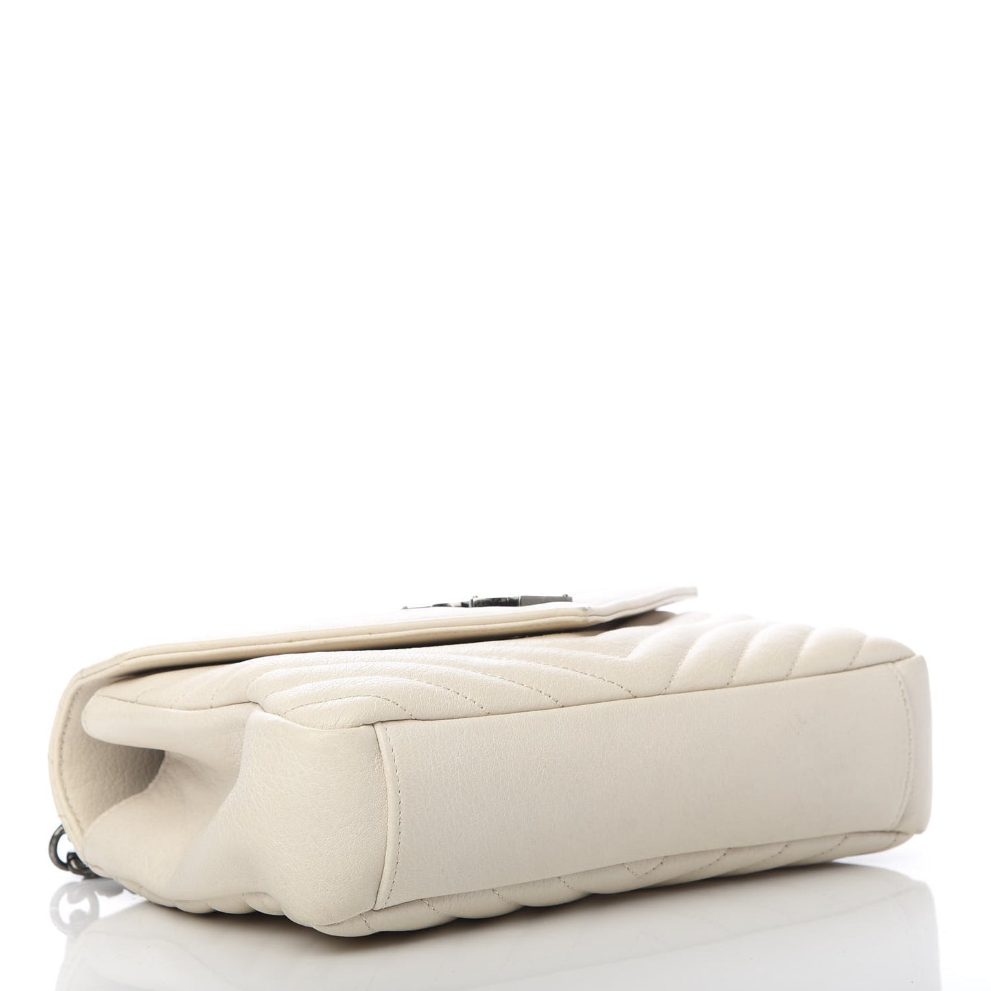 Sheepskin Matelasse Chevron Monogram Medium College Bag Dove White