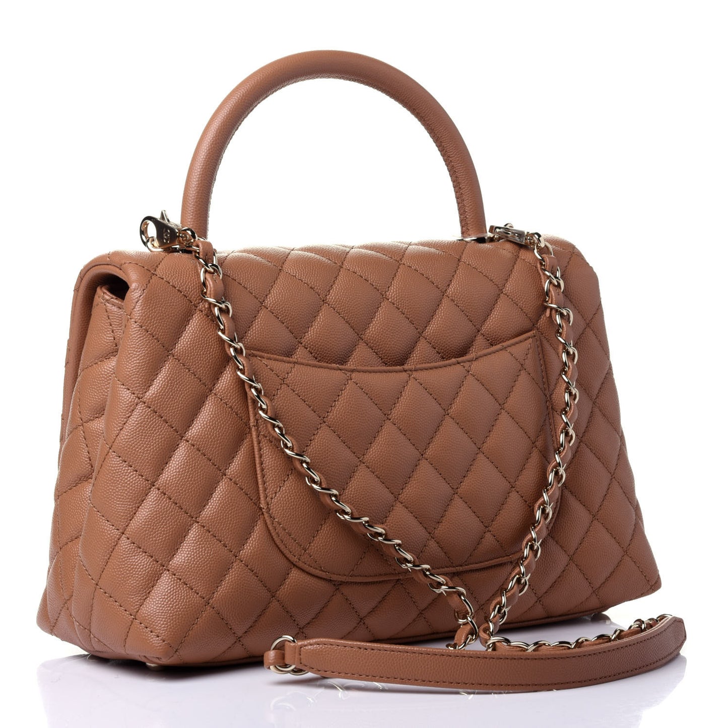 Caviar Quilted Small Coco Handle Flap Brown