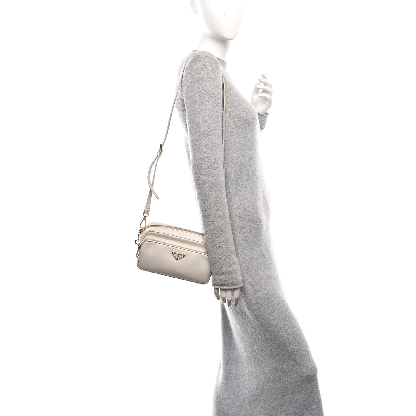 Saffiano Lux Double Zip Crossbody Bag Talco