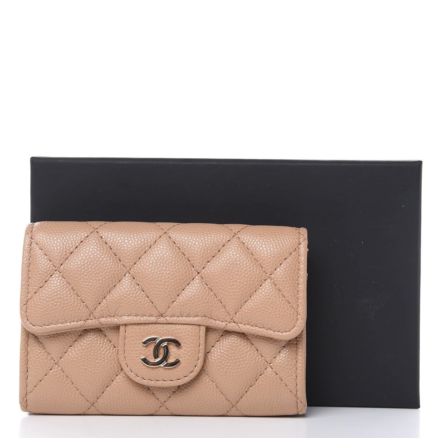 Chanel Caviar Quilted Flap Card Holder Wallet Beige 9 of 9
