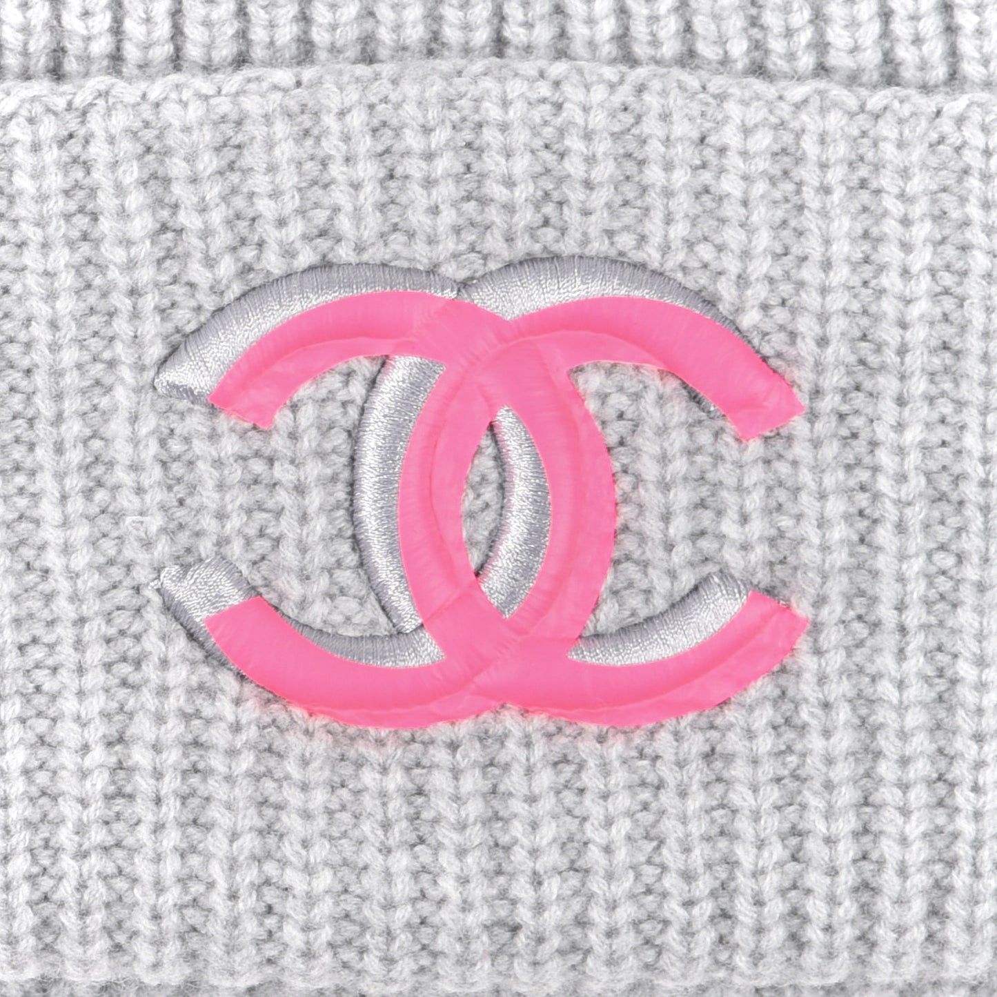 Wool Cashmere CC Beanie Hat Light Grey Fuchsia