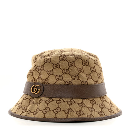 Gucci Monogram Textured Dollar Calfskin GG Jago Bucket Hat XXL Cacao Beige 1 of 10