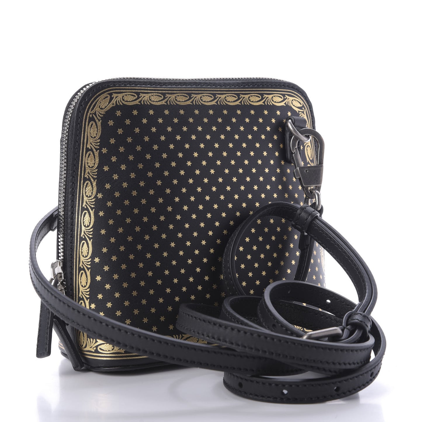 X SEGA Calfskin GUCCY Stars Mini Dome Shoulder Bag Black Gold