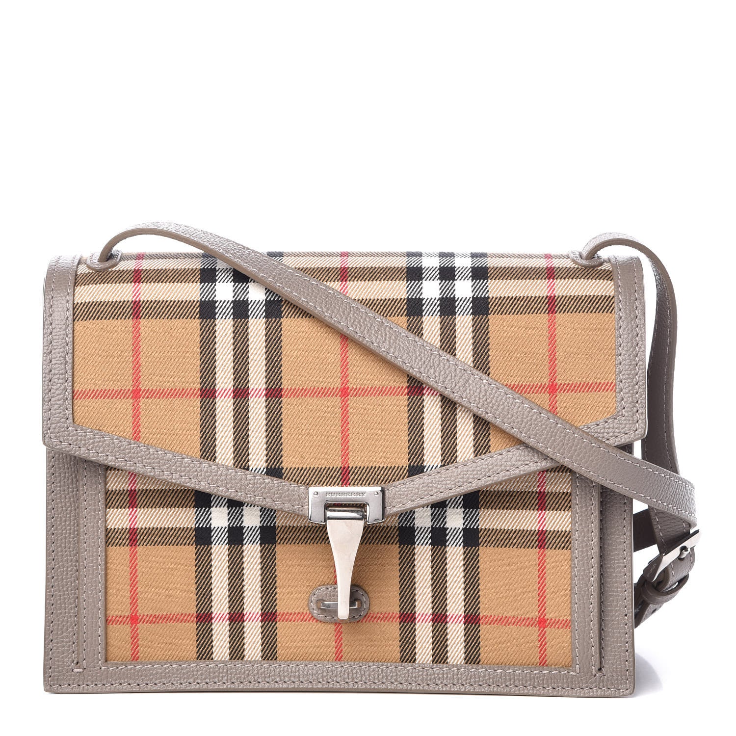 Burberry Grainy Calfskin Vintage Check Small Macken Crossbody Bag Taupe Brown 1 of 10