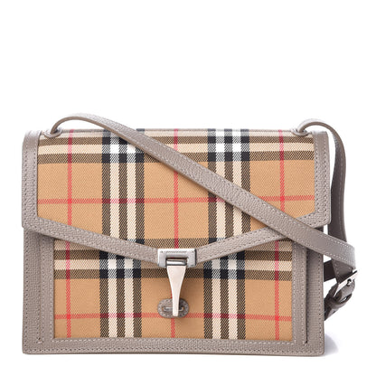 Burberry Grainy Calfskin Vintage Check Small Macken Crossbody Bag Taupe Brown 1 of 10