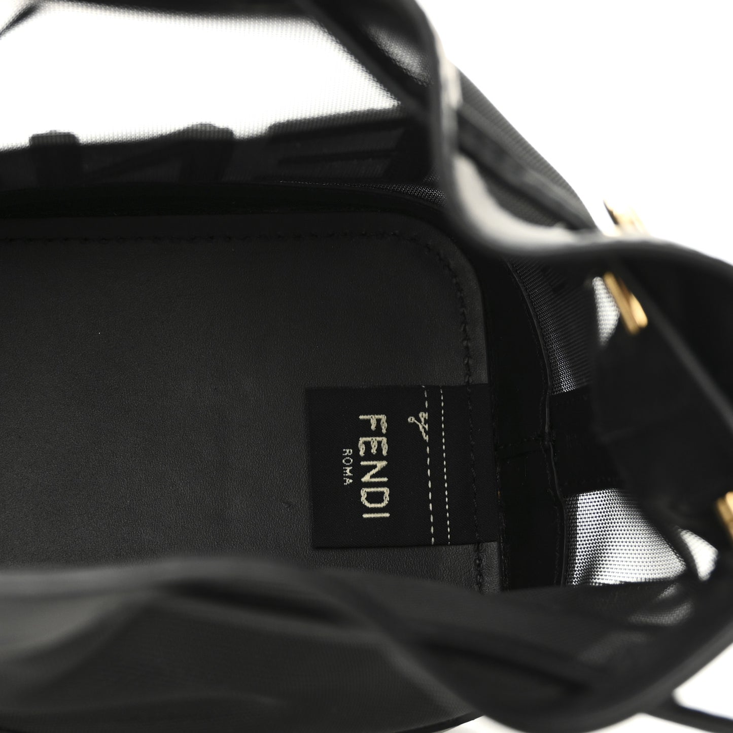 Mesh Vitello King F is Fendi Logo Embroidered Mini Mon Tresor Bucket Bag Black
