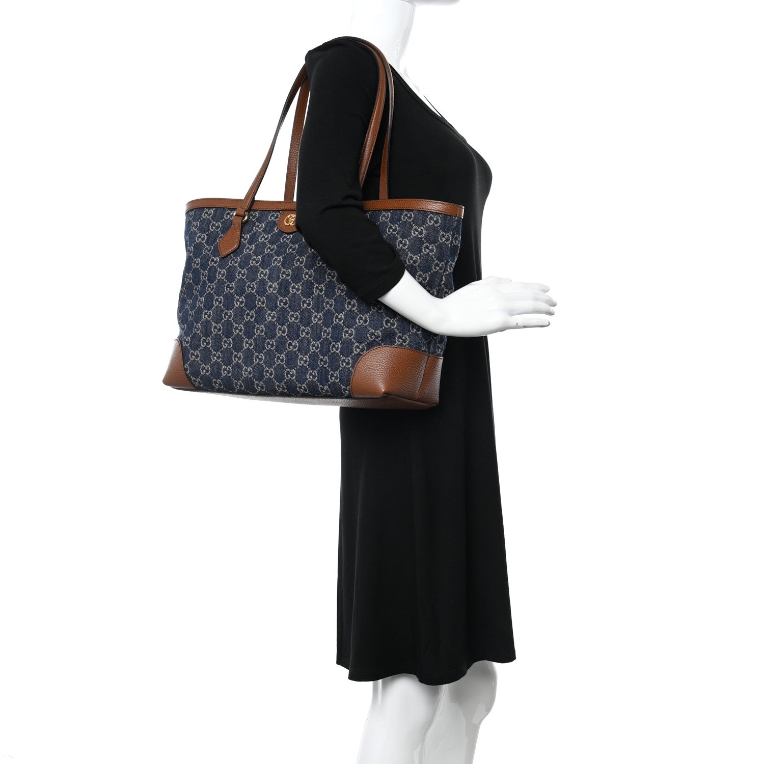 Gucci New Denim GG Monogram Medium Ophidia Shopping Tote Blue Tea Cuir 2 of 10
