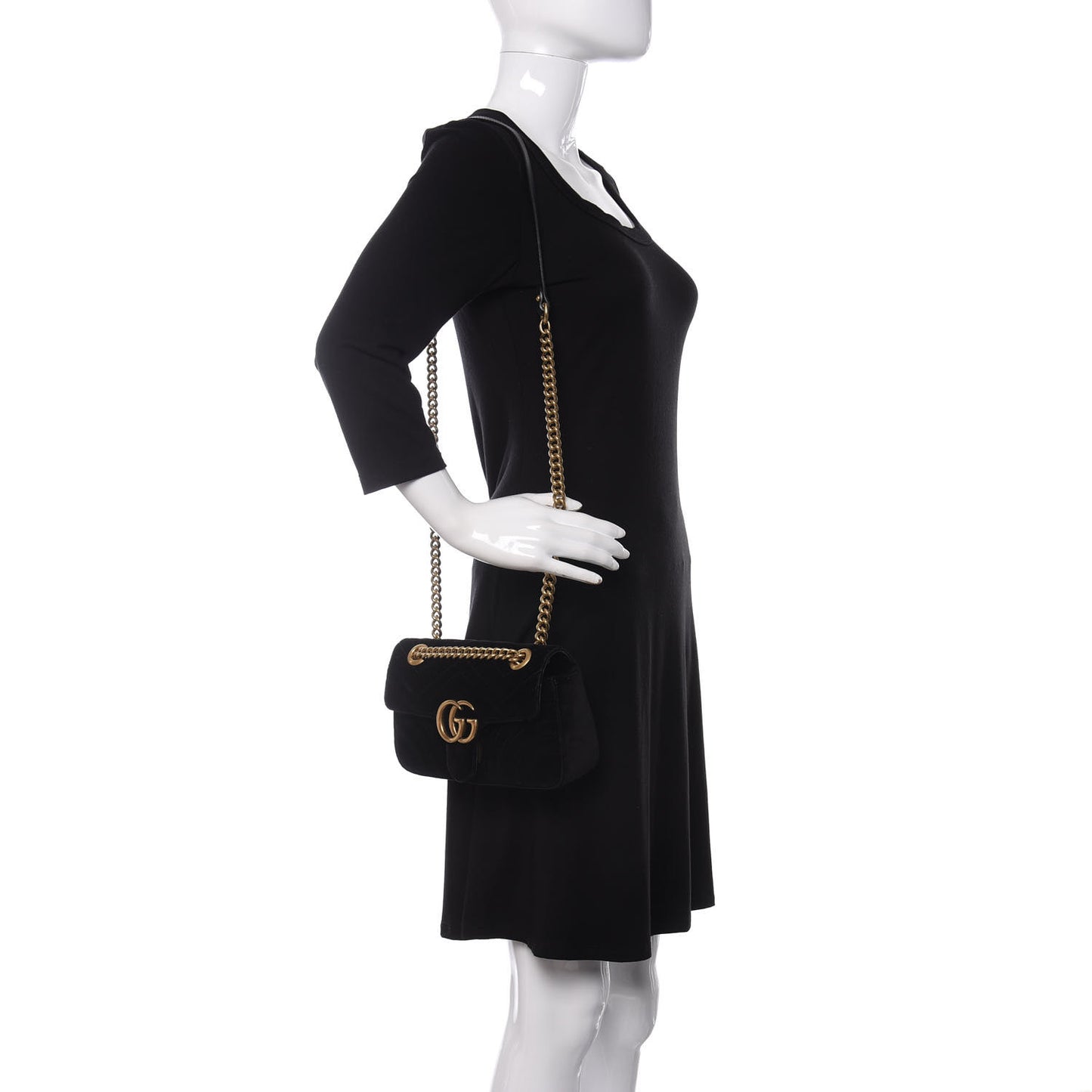 Velvet Matelasse Mini GG Marmont Shoulder Bag Black