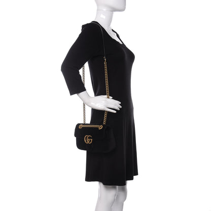 Gucci Velvet Matelasse Mini GG Marmont Shoulder Bag Black 2 of 12
