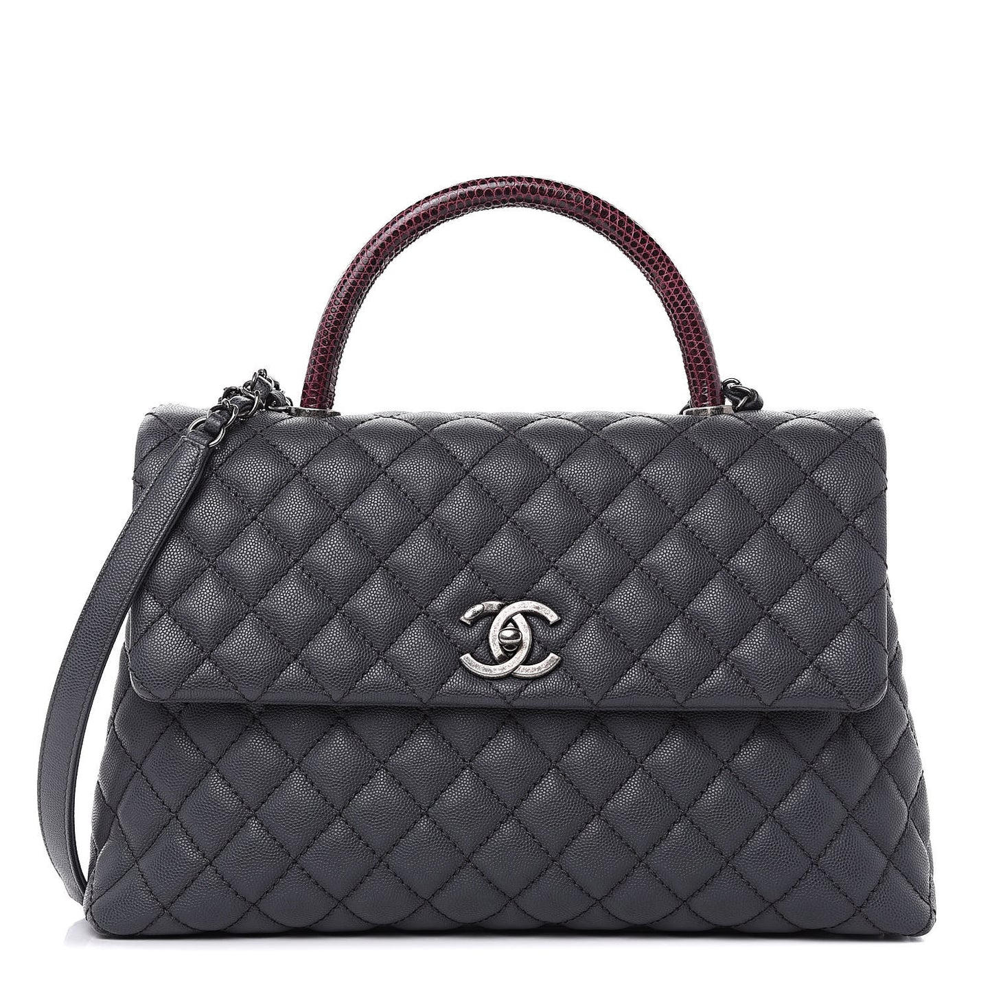 Caviar Lizard Quilted Medium Coco Handle Flap Grey