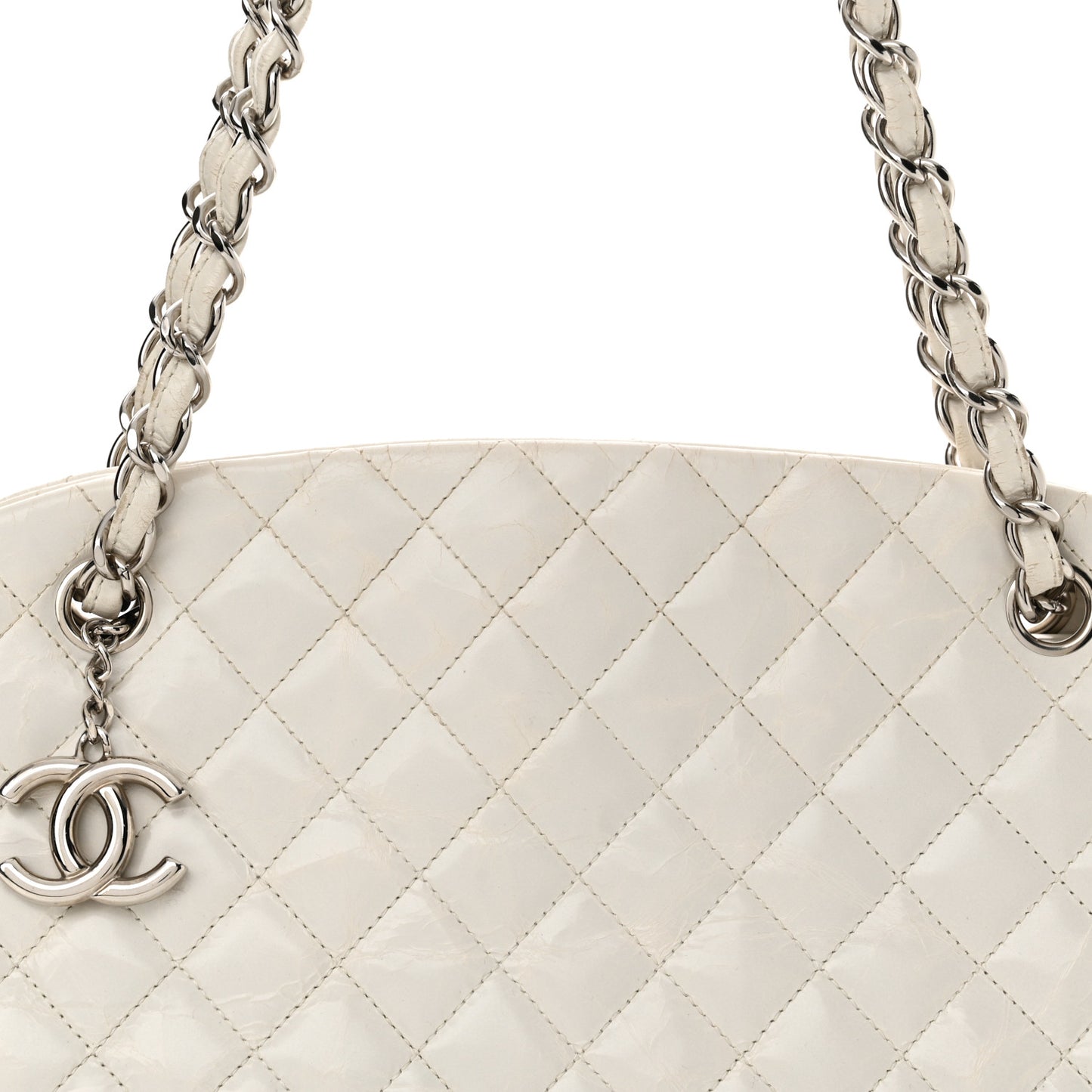 Glazed Calfskin Quilted Medium Just Mademoiselle Bowling Bag White