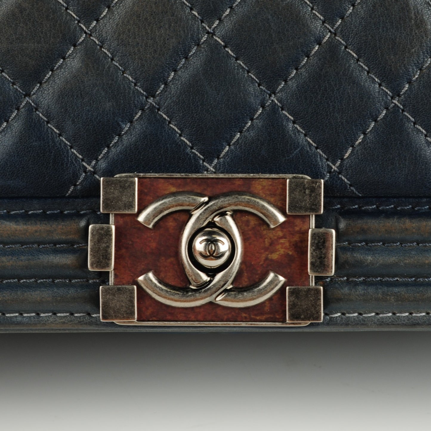 Faded Calfskin Quilted Large Boy Flap Blue