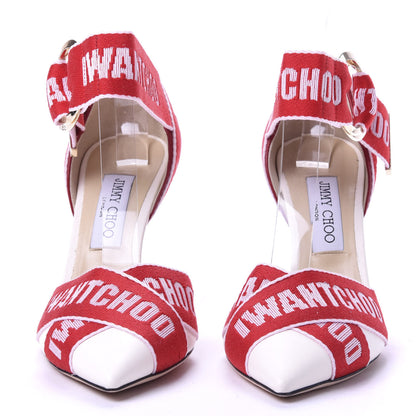 Jimmy Choo Canvas Bea 100 Pumps Red White 2 of 8