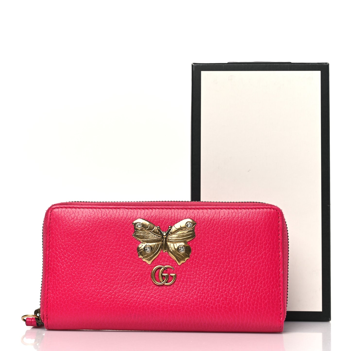 Calfskin Butterfly Farfalla Zip Around Wallet Pink