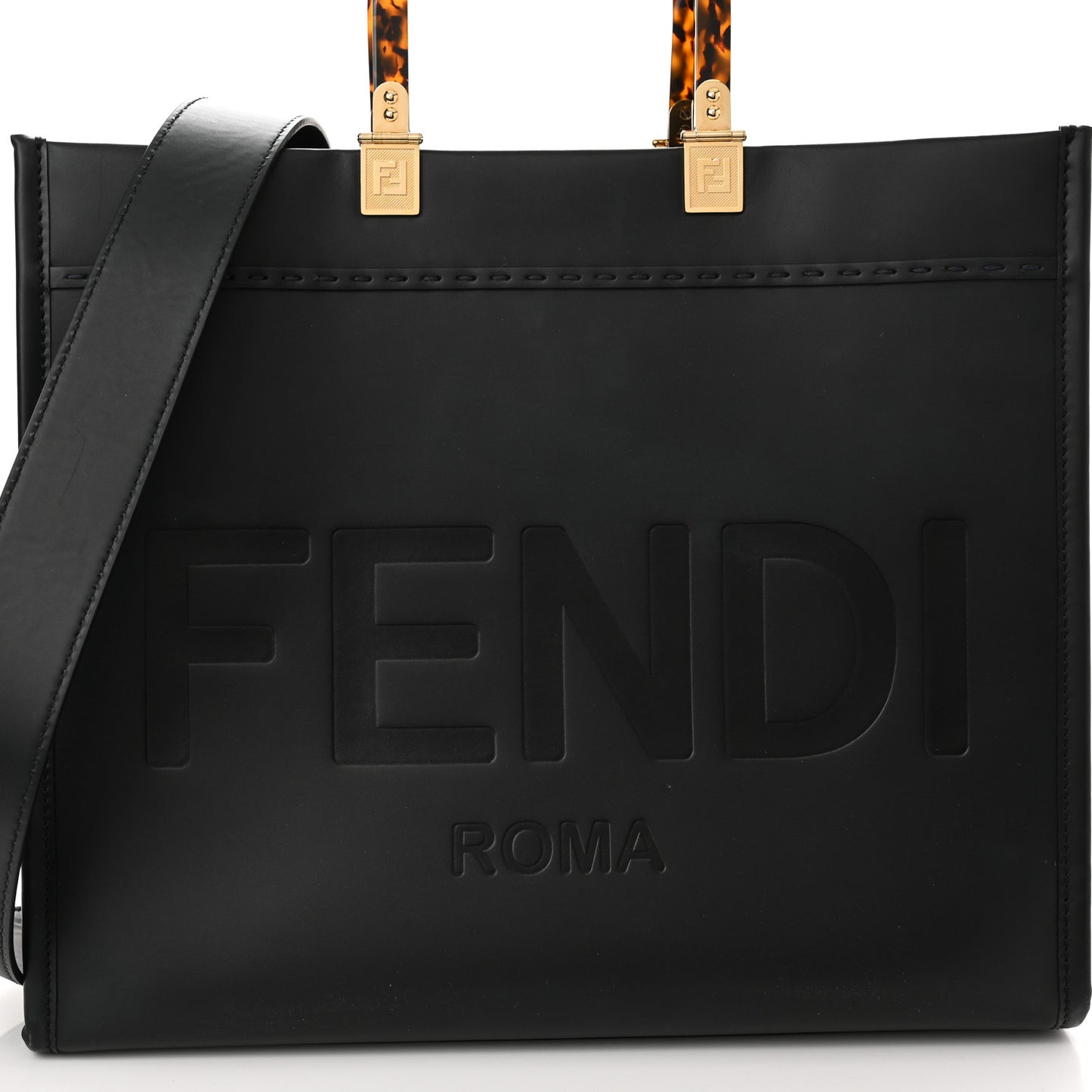 Vitello King Plexiglass Medium Fendi Sunshine Shopper Tote Black
