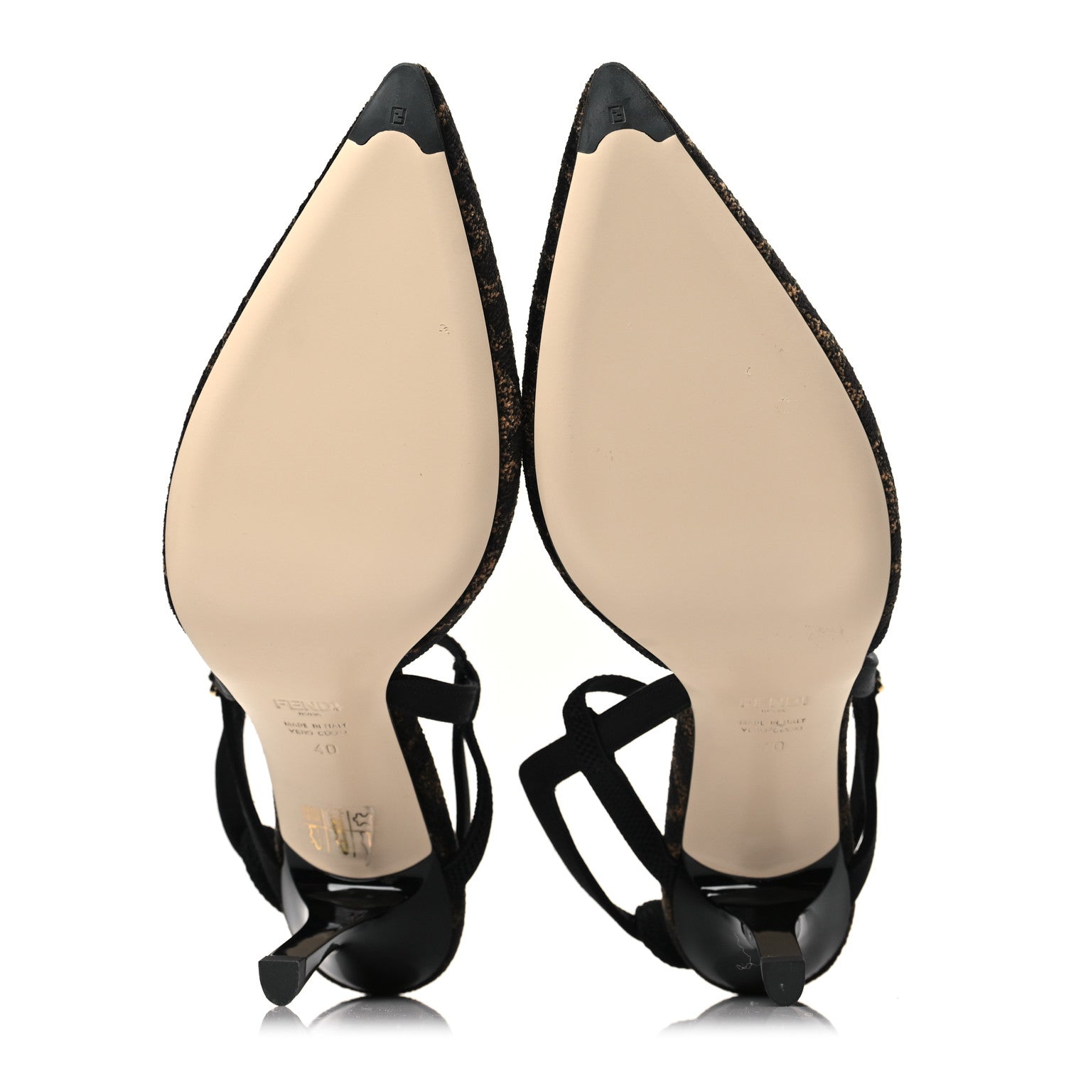 Fendi Fabric Jacquard FF Colibri Lite 85mm Slingback Pumps 40 Tobacco Black 6 of 9