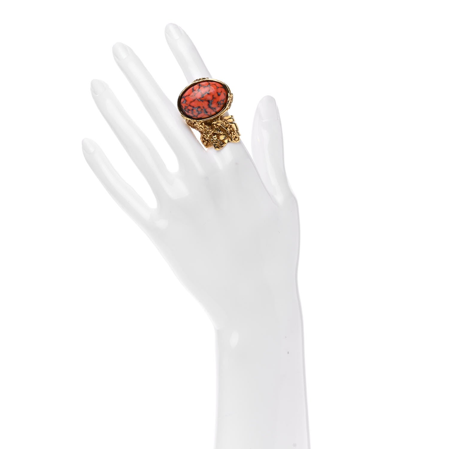 Saint Laurent Glass Cabochon Arty Ovale Ring 6 Gold Coral 2 of 5