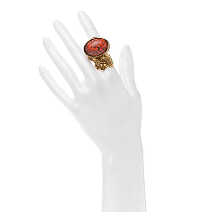 Saint Laurent Glass Cabochon Arty Ovale Ring 6 Gold Coral 2 of 5