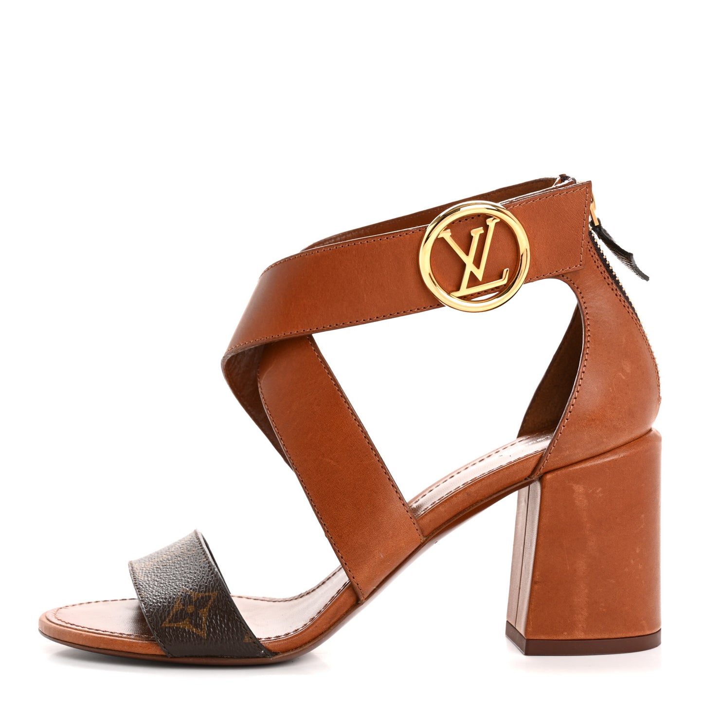 Calfskin Monogram Horizon Sandals 37.5 Cognac Brown